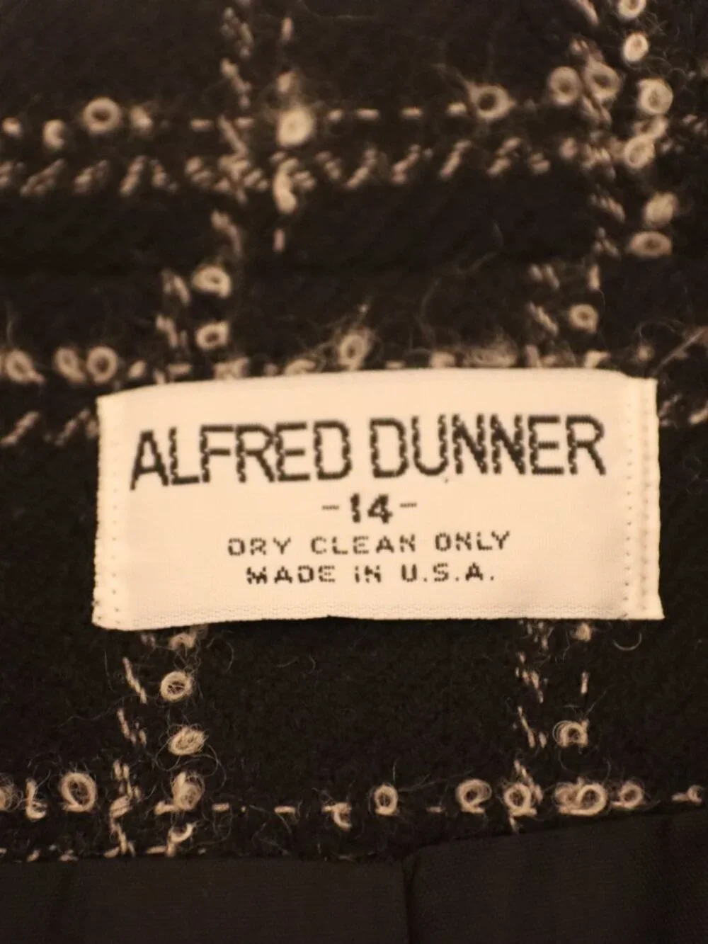 ALfred Dunner Black/White Tweed Wool Blazer Single Button Closure SIze 14